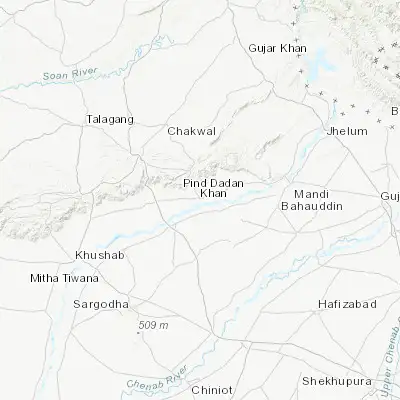 Map showing location of Pind Dadan Khan (32.586620, 73.044560)