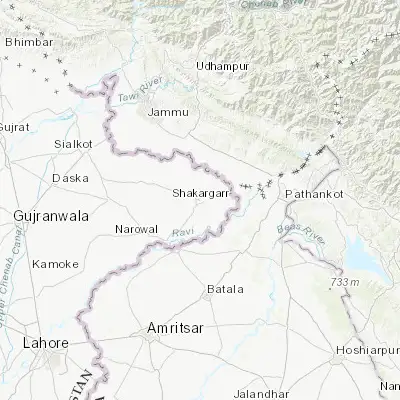 Map showing location of Shakargarh (32.263610, 75.160080)