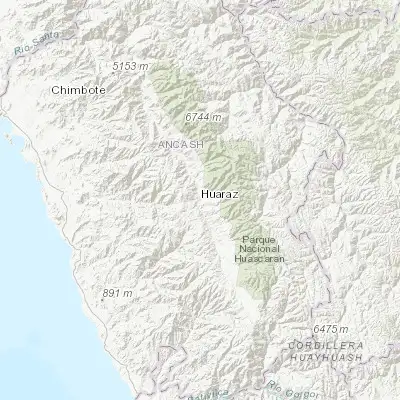 Map showing location of Huaraz (-9.527790, -77.527780)