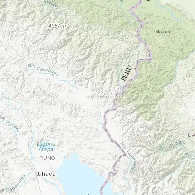 Map showing location of La Rinconada (-14.631260, -69.446380)