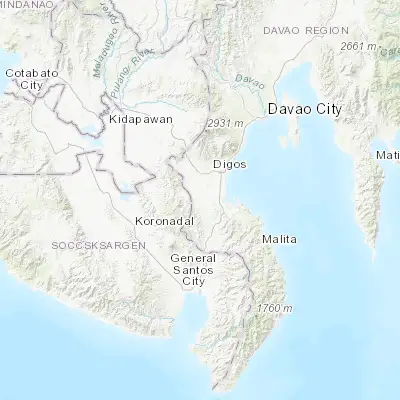 Map showing location of Kiblawan (6.614170, 125.236670)