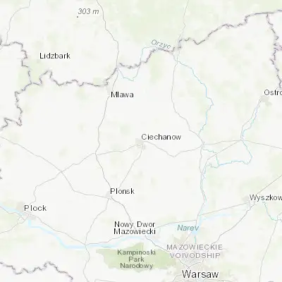 Map showing location of Ciechanów (52.881410, 20.619960)