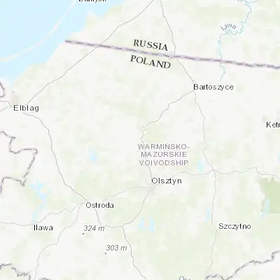 Map showing location of Dobre Miasto (53.986680, 20.397490)