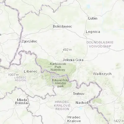 Map showing location of Jelenia Góra (50.899730, 15.728990)