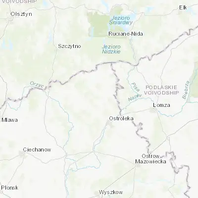 Map showing location of Kadzidło (53.234350, 21.464540)