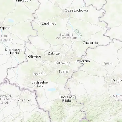 Map showing location of Katowice (50.258410, 19.027540)