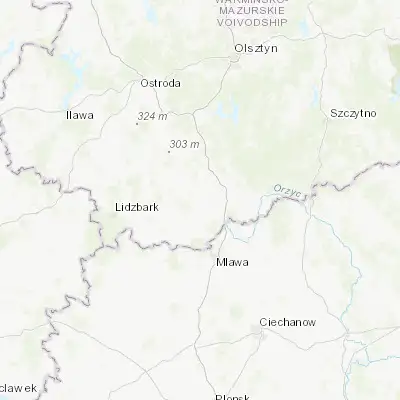 Map showing location of Kozłowo (53.306520, 20.290980)
