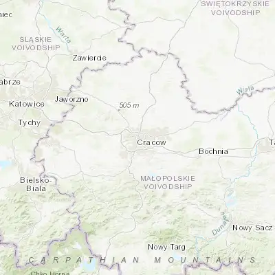 Map showing location of Kraków (50.061430, 19.936580)
