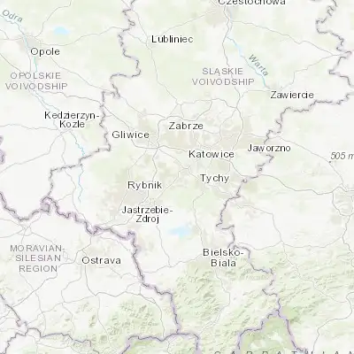 Map showing location of Łaziska Górne (50.149520, 18.842150)