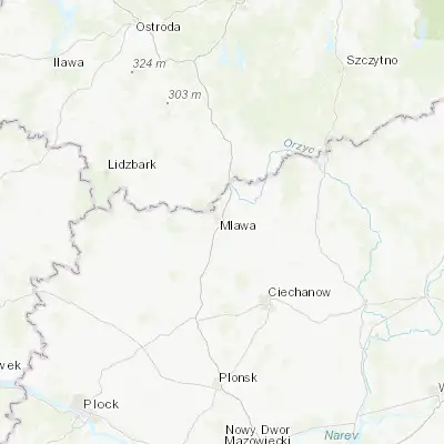 Map showing location of Mława (53.112780, 20.384100)