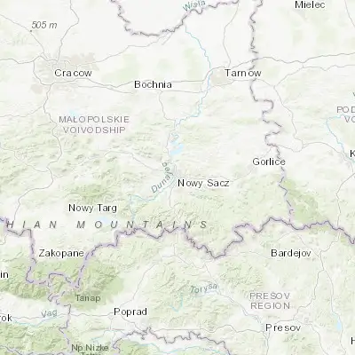 Map showing location of Nowy Sącz (49.621770, 20.697050)