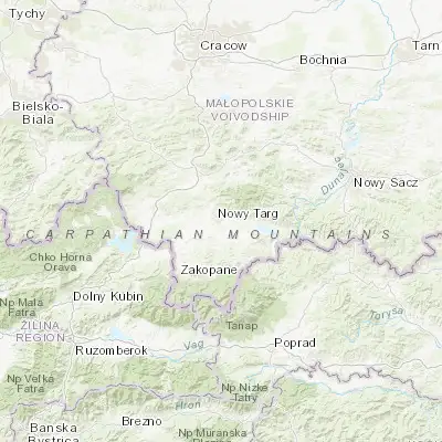 Map showing location of Nowy Targ (49.477830, 20.032280)