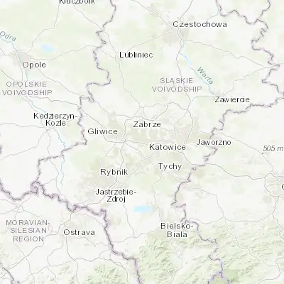 Map showing location of Ruda Śląska (50.258400, 18.856320)