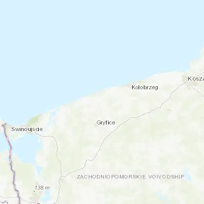 Map showing location of Trzebiatów (54.061470, 15.264750)