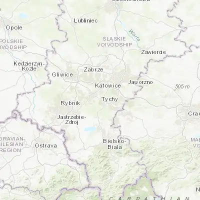 Map showing location of Tychy (50.137170, 18.966410)