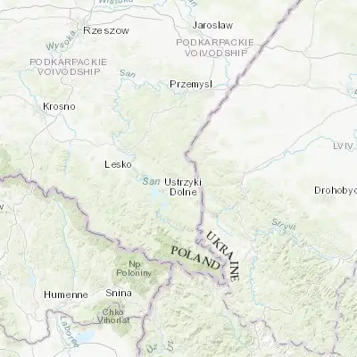 Map showing location of Ustrzyki Dolne (49.430400, 22.593810)