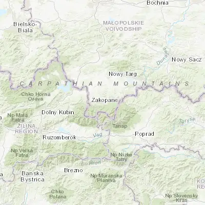 Map showing location of Zakopane (49.298990, 19.948850)