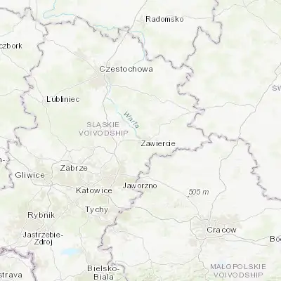 Map showing location of Zawiercie (50.487660, 19.416790)