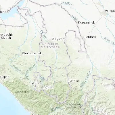 Map showing location of Abadzekhskaya (44.393890, 40.221390)
