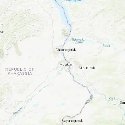 Map showing location of Abakan (53.715560, 91.429170)
