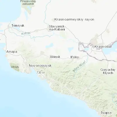 Map showing location of Akhtyrskiy (44.854600, 38.303100)