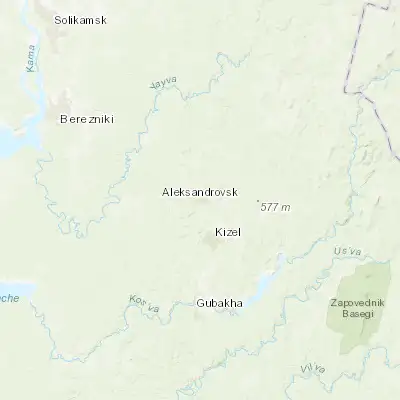 Map showing location of Aleksandrovsk (59.158100, 57.569500)