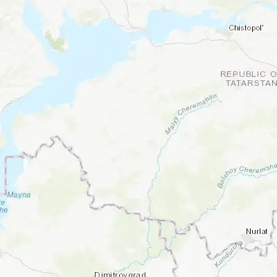 Map showing location of Bazarnyye Mataki (54.883330, 49.933330)