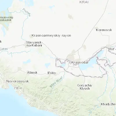 Map showing location of Belozërnyy (45.067480, 38.725270)