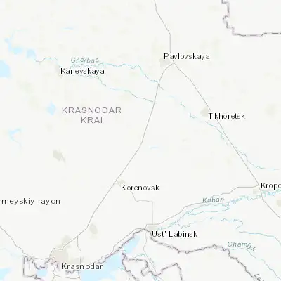 Map showing location of Berezanskaya (45.705620, 39.593240)