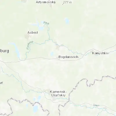 Map showing location of Bogdanovich (56.780280, 62.049440)