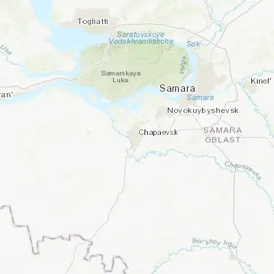 Map showing location of Chapayevsk (52.977100, 49.708600)