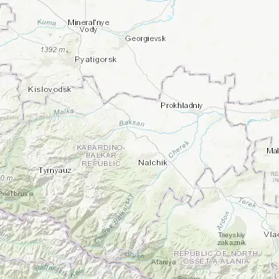 Map showing location of Chegem Vtoroy (43.595830, 43.599440)
