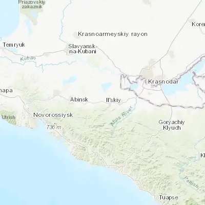Map showing location of Chernomorskiy (44.850560, 38.493610)