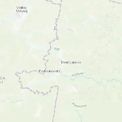 Map showing location of Dem’yanovo (60.351110, 47.084170)