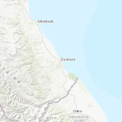 Map showing location of Derbent (42.067790, 48.289870)