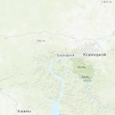 Map showing location of Divnogorsk (55.958100, 92.372600)