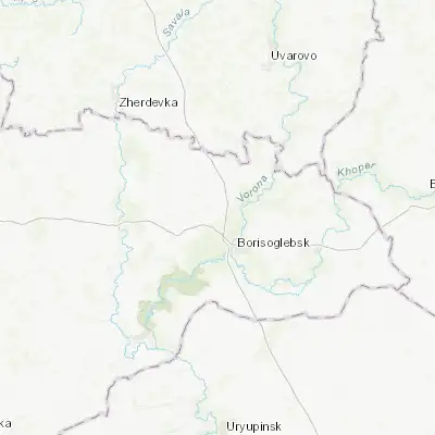 Map showing location of Gribanovskiy (51.457920, 41.976370)
