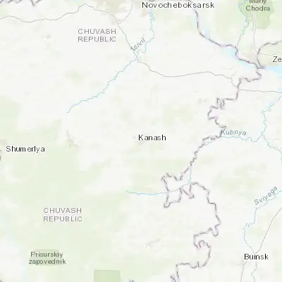 Map showing location of Kanash (55.509620, 47.491270)