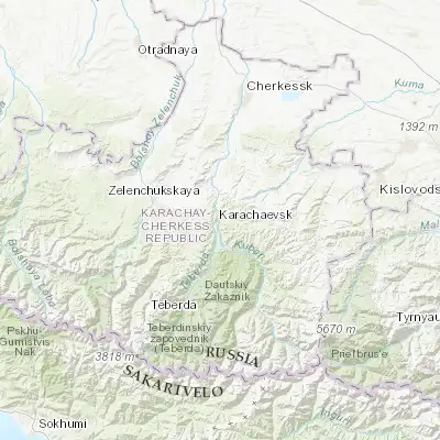 Map showing location of Karachayevsk (43.773990, 41.914190)