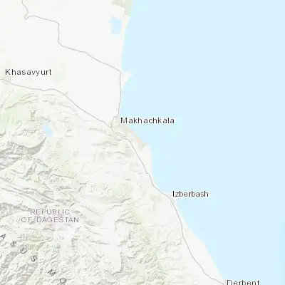 Map showing location of Kaspiysk (42.881650, 47.639190)