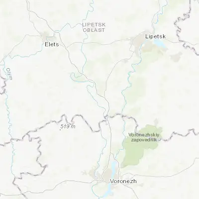 Map showing location of Khlevnoye (52.195120, 39.093160)