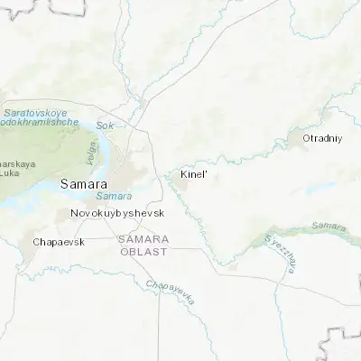 Map showing location of Kinel’ (53.225710, 50.629070)