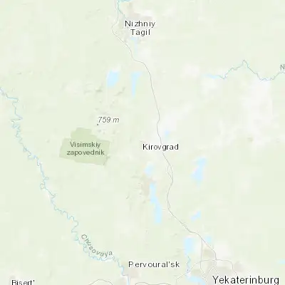 Map showing location of Kirovgrad (57.429720, 60.059720)