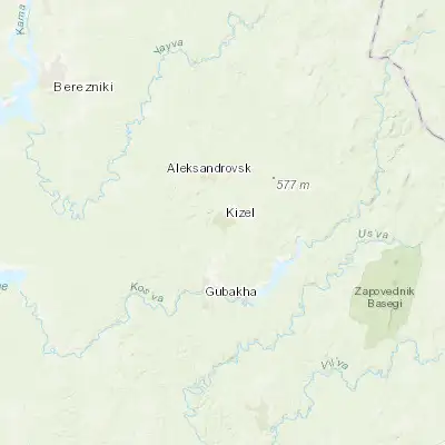 Map showing location of Kizel (59.047090, 57.647670)
