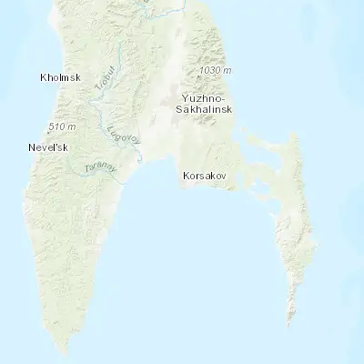 Map showing location of Korsakov (46.634200, 142.777220)