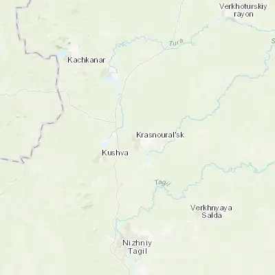 Map showing location of Krasnoural’sk (58.363800, 60.040700)