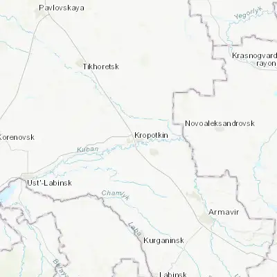 Map showing location of Kropotkin (45.437500, 40.575560)