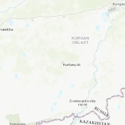 Map showing location of Kurtamysh (54.910280, 64.431940)