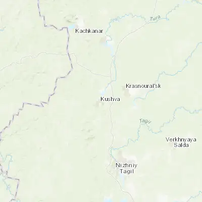 Map showing location of Kushva (58.290560, 59.759170)