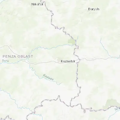 Map showing location of Kuznetsk (53.116750, 46.600370)
